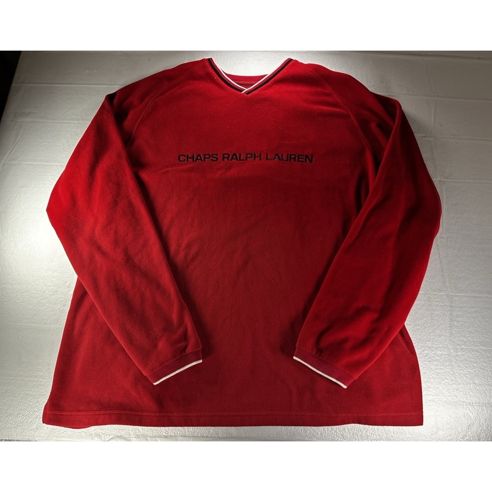 Vintage Chaps Ralph Lauren Crew Neck Sweatshirt Mens‎ 2XL Red Logo Spell Out